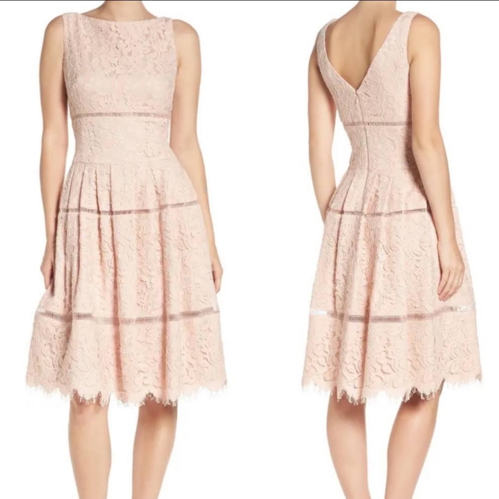 ELIZA J Lace Inset Dress in Blush Pink NWOT Size: 8